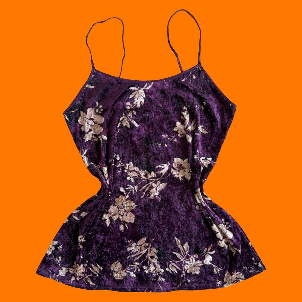 90's vintage purple floral crushed velvet lingerie slip dress nightie M/L